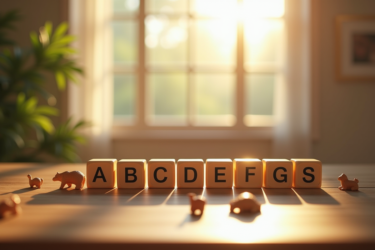 Blocs alphabet élégants avec le lettre A sur une table en bois