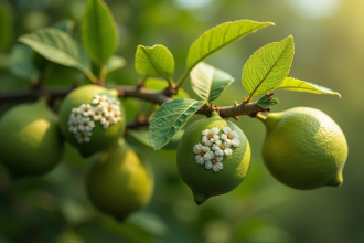 Branche de citronnier avec cochenilles en gros plan