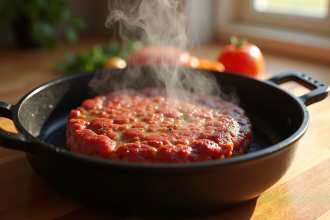 Steak haché croustillant cuit à la friteuse à air sur plan de travail