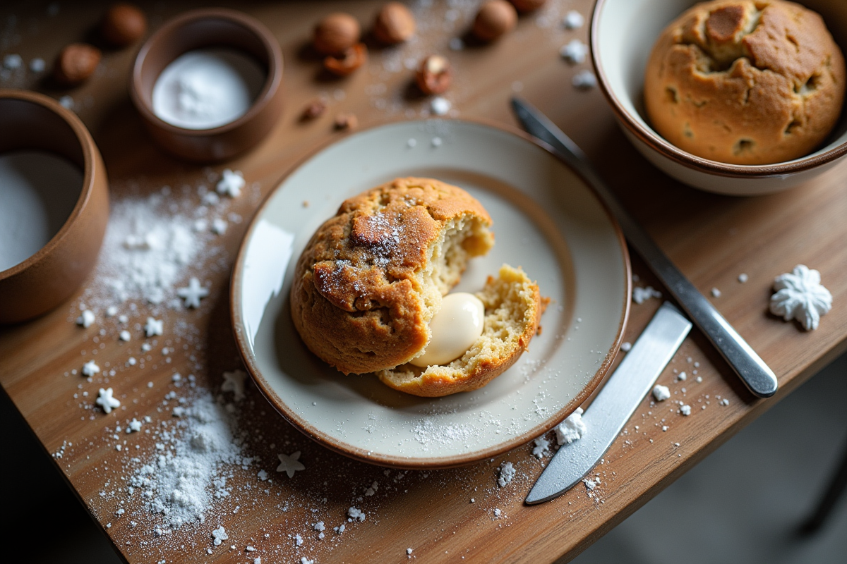 Table de cuisine avec ingrédients et ustensiles pour gâteau aux noisettes