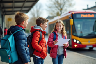 Groupe d enfants français à l'arrêt de bus