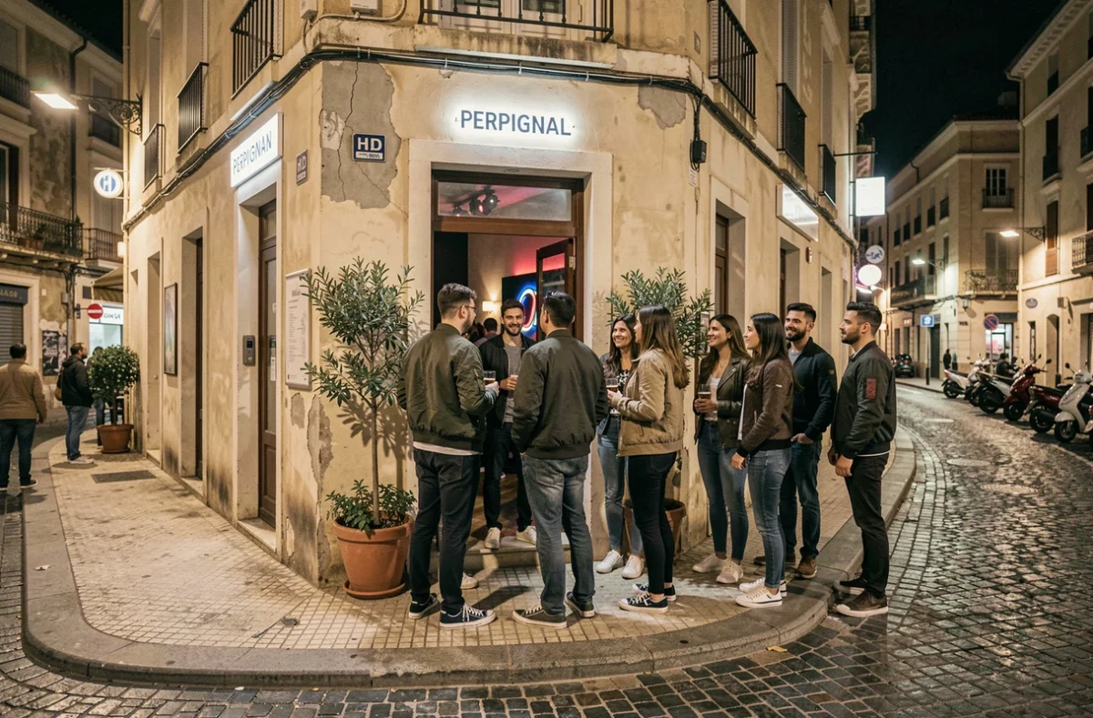 File d'attente devant l'entrée d'une discothèque abordable à Perpignan en soirée