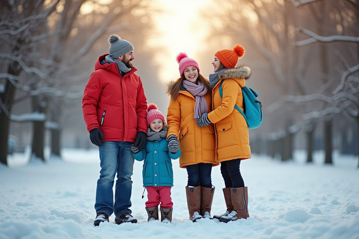 Famille souriante dans un parc d