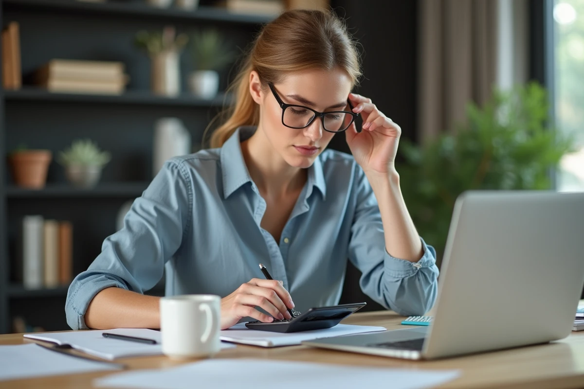 Femme professionnelle convertissant des notes manuscrites en heures décimales