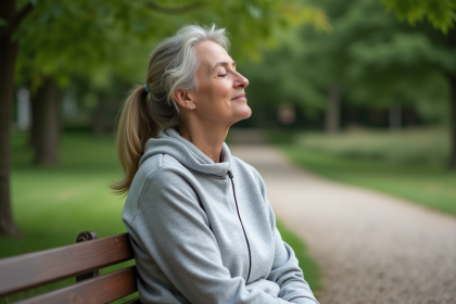Femme assise sur un banc dans un parc en pleine détente