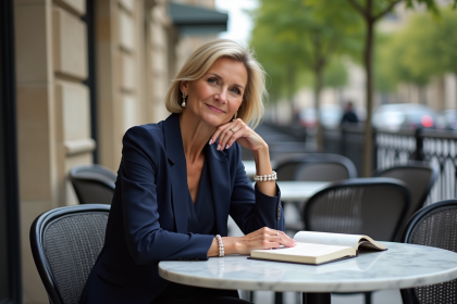 Femme élégante assise à une terrasse parisienne