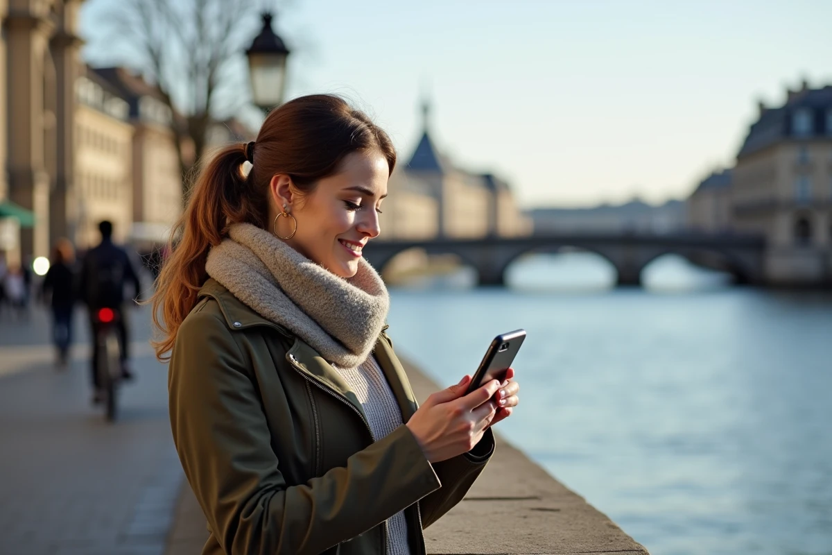 Jeune femme souriante au bord de la Garonne