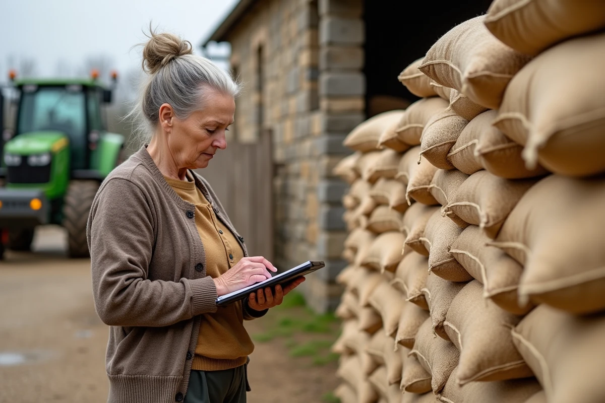 Femme vérifiant des formules de conversion dans une ferme