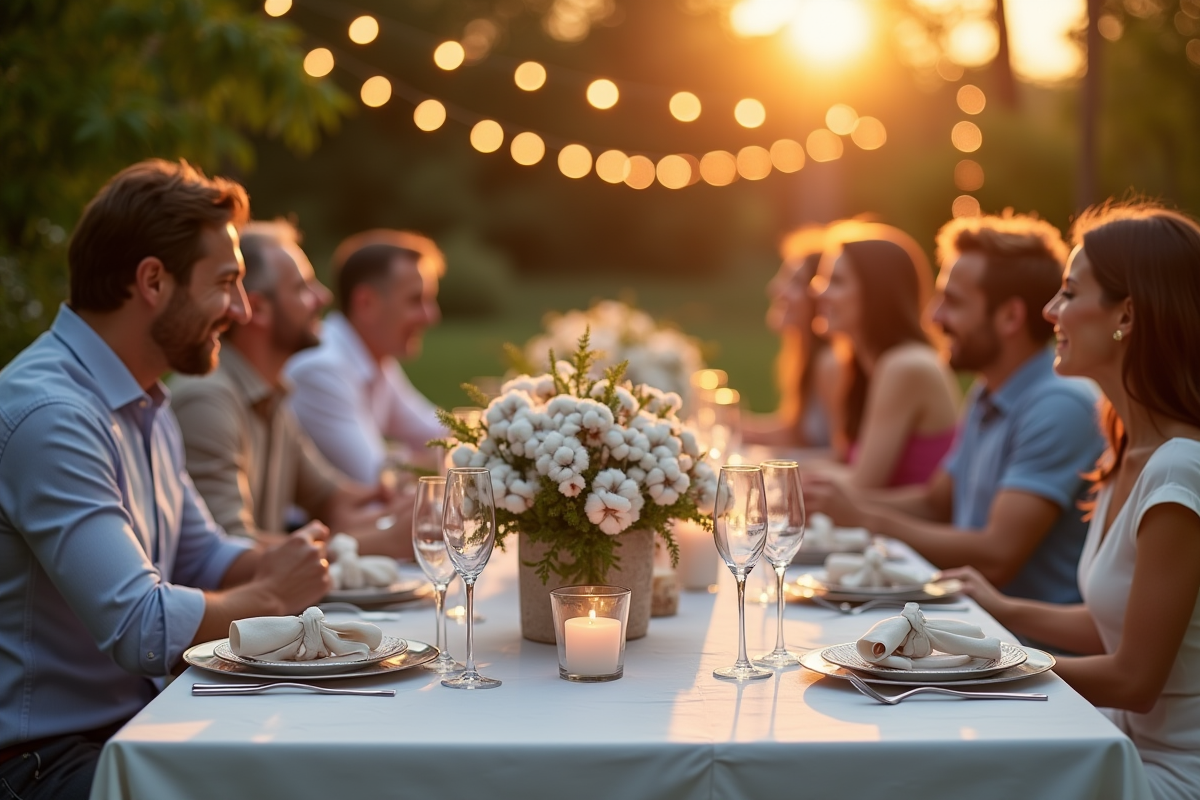 Table de jardin élégante pour fête d anniversaire en coton