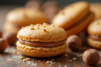 Gros plan d'un biscuit joconde aux noisettes légèrement trop cuit