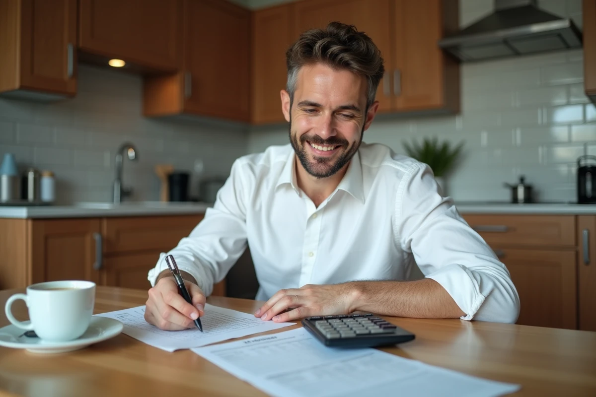 Homme remplissant une fiche de temps à la maison
