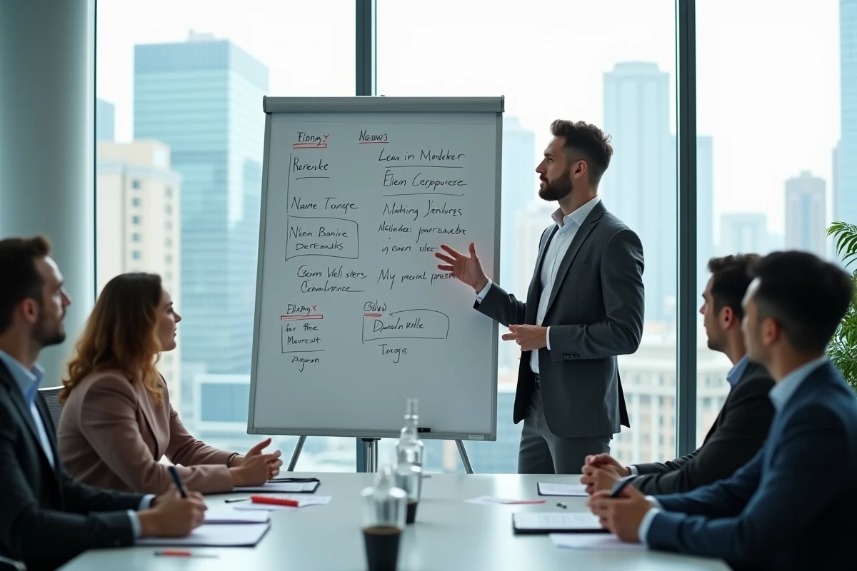 Homme professionnel expliquant un diagramme en réunion