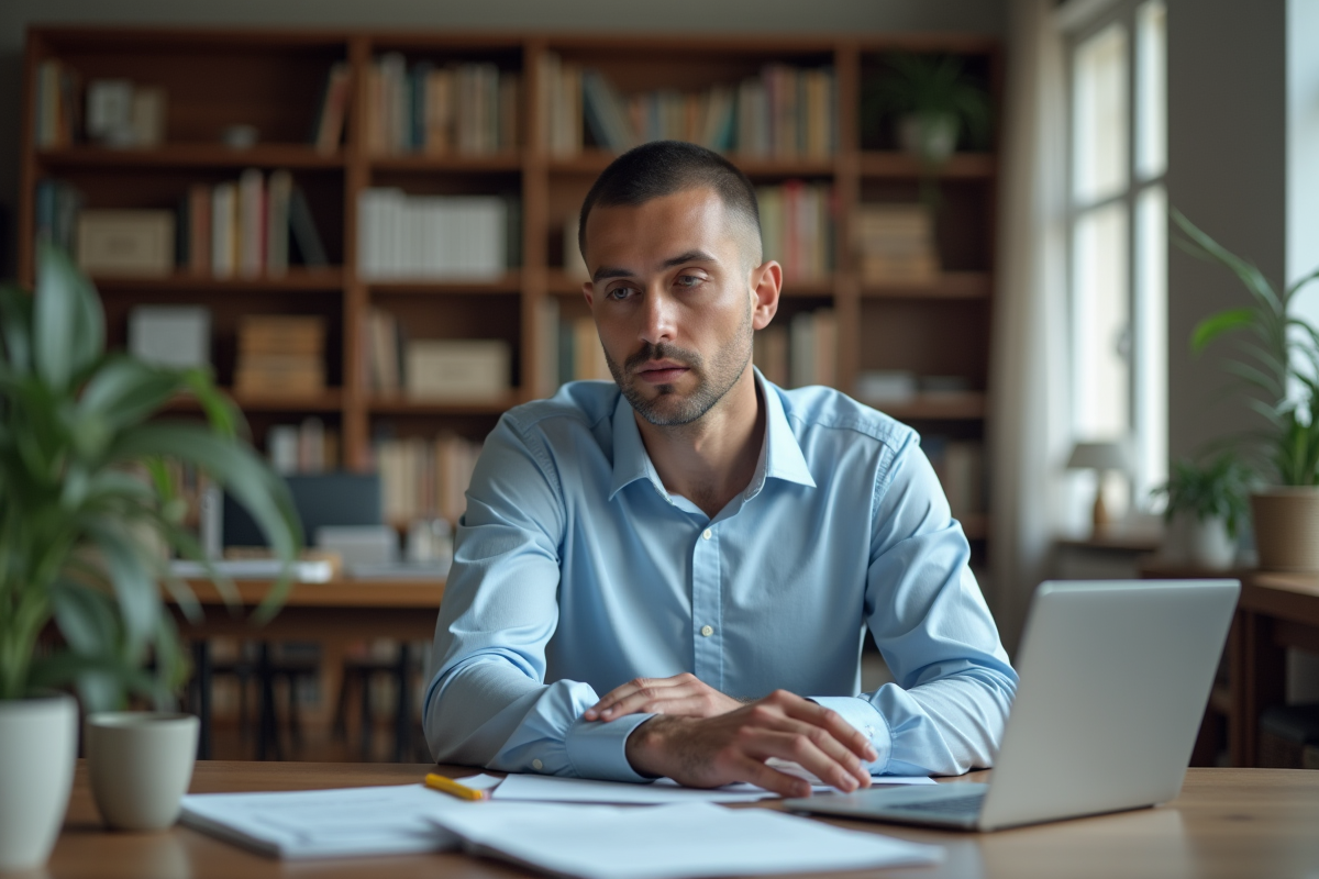 Homme en formation en ligne dans son bureau à domicile
