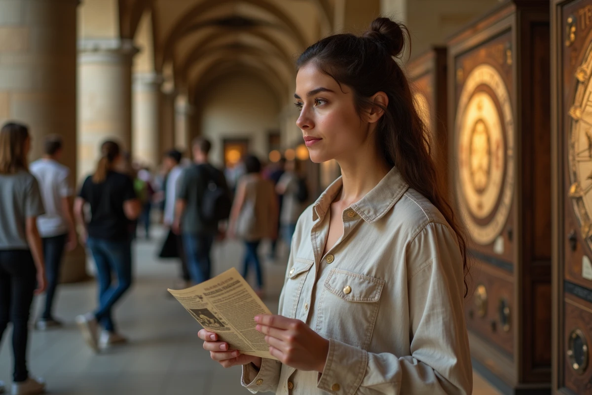 Jeune femme en linen devant une exposition magique à Montpellier