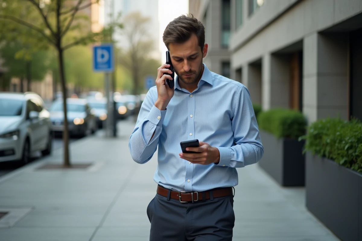 Jeune homme sur le trottoir recevant un appel 0270