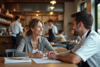 Femme et son fils en restaurant convivial
