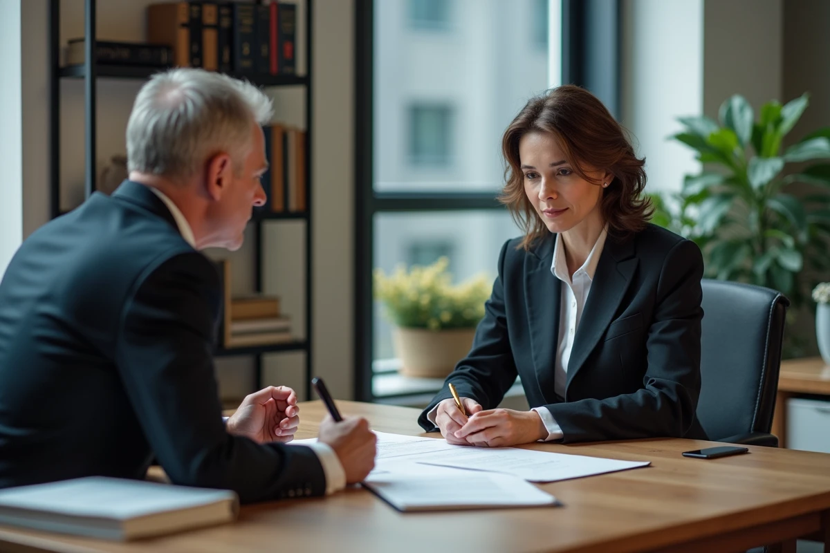 Femme d'affaires discutant avec un notaire dans un bureau moderne