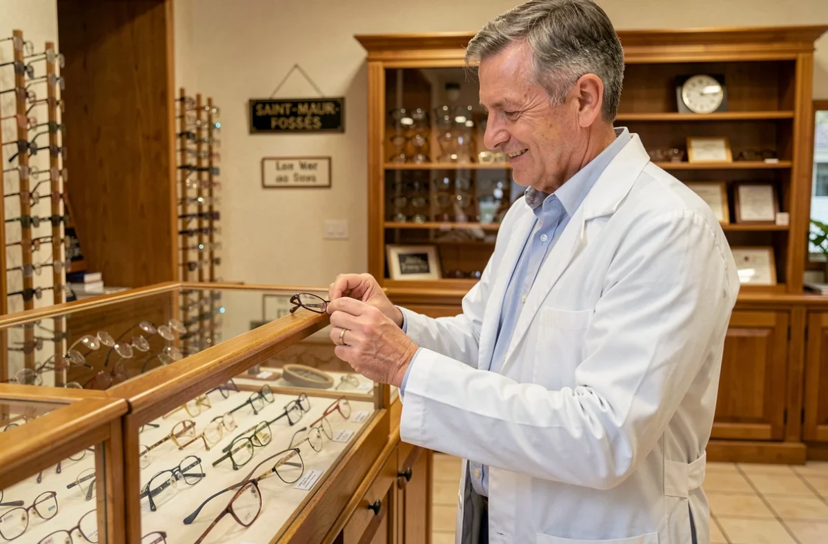 Opticien indépendant Optique Duroc à Saint-Maur-des-Fossés ajustant des lunettes dans sa boutique