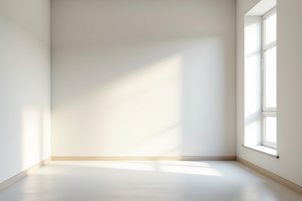 Salle moderne finie avec murs lisses et joints traites au ruban renforcé