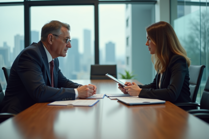 Professionnels en réunion d'affaires dans un bureau moderne